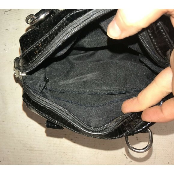 Liz Claiborne Black HandBag Purse Faux Croc Leather Inside Pockets - Picture 5 of 8